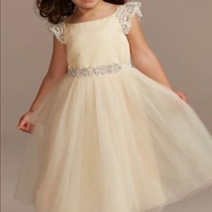 Crochet cap sleeve ruffle flower girl dress